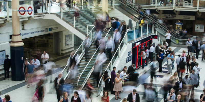 A busy Liverpool Street Underground Station, London